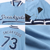 Custom Light Blue Navy-White Bomber Full-Snap Varsity Letterman Jacket