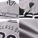 Custom Gray Black-White Bomber Full-Snap Varsity Letterman Jacket