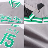 Custom Gray Kelly Green-White Bomber Full-Snap Varsity Letterman Jacket