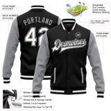 Custom Black White-Gray Bomber Full-Snap Varsity Letterman Two Tone Jacket