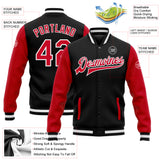 Custom Black Red-White Bomber Full-Snap Varsity Letterman Two Tone Jacket