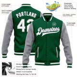 Custom Kelly Green White-Gray Bomber Full-Snap Varsity Letterman Two Tone Jacket