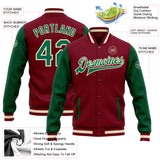 Custom Crimson Kelly Green-Cream Bomber Full-Snap Varsity Letterman Two Tone Jacket
