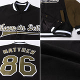 Custom Black Olive-White Bomber Full-Snap Varsity Letterman Two Tone Jacket