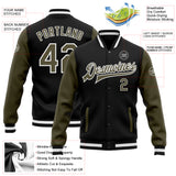 Custom Black Olive-White Bomber Full-Snap Varsity Letterman Two Tone Jacket