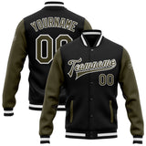 Custom Black Olive-White Bomber Full-Snap Varsity Letterman Two Tone Jacket