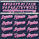 Custom Navy Pink-White Bomber Full-Snap Varsity Letterman Jacket