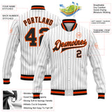 Custom White Black Pinstripe Black-Orange Bomber Full-Snap Varsity Letterman Jacket