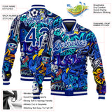 Custom Graffiti Pattern Royal-White Abstract Urban Street Art 3D Bomber Full-Snap Varsity Letterman Jacket