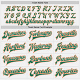 Custom White Orange-Kelly Green Bomber Full-Snap Varsity Letterman Two Tone Jacket