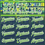 Custom Navy Neon Green-White 3D Pattern Design Bomber Full-Snap Varsity Letterman Jacket