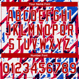Custom White Royal-Red 3D Pattern Design Bomber Full-Snap Varsity Letterman Jacket