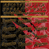 Custom Graffiti Pattern Black Red-Old Gold 3D Bomber Full-Snap Varsity Letterman Jacket