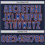 Custom Navy Royal-Orange Bomber Full-Snap Varsity Letterman Jacket