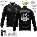 Custom Black Black-White Bomber Full-Snap Varsity Letterman Jacket