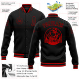 Custom Black Black-Red Bomber Full-Snap Varsity Letterman Jacket