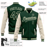 Custom Green Green-Cream Bomber Full-Snap Varsity Letterman Two Tone Jacket