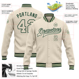 Custom Cream Cream-Green Bomber Full-Snap Varsity Letterman Jacket