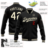 Custom Black Cream-Red Bomber Full-Snap Varsity Letterman Jacket