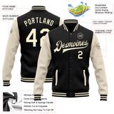 Custom Black Cream Bomber Full-Snap Varsity Letterman Two Tone Jacket