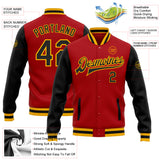 Custom Red Black-Gold Bomber Full-Snap Varsity Letterman Two Tone Jacket