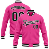 Custom Pink Black-White Bomber Full-Snap Varsity Letterman Jacket