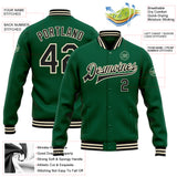 Custom Kelly Green Black-Cream Bomber Full-Snap Varsity Letterman Jacket