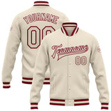 Custom Cream Cream-Maroon Bomber Full-Snap Varsity Letterman Jacket