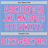 Custom Light Blue Pink-White Bomber Full-Snap Varsity Letterman Split Fashion Jacket