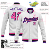 Custom White Pink Black-Purple Bomber Full-Snap Varsity Letterman Jacket