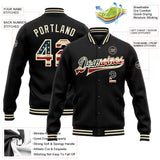 Custom Black Vintage USA Flag-Cream Bomber Full-Snap Varsity Letterman Jacket