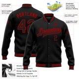 Custom Black Red Bomber Full-Snap Varsity Letterman Jacket