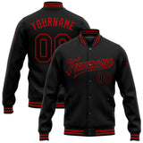 Custom Black Red Bomber Full-Snap Varsity Letterman Jacket