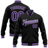 Custom Black Purple-White Bomber Full-Snap Varsity Letterman Jacket