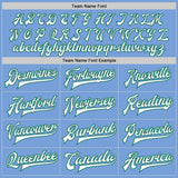 Custom Light Blue White-Kelly Green Bomber Full-Snap Varsity Letterman Jacket