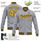 Custom Gray Gold-Black Bomber Full-Snap Varsity Letterman Jacket