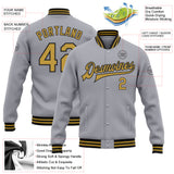 Custom Gray Old Gold-Black Bomber Full-Snap Varsity Letterman Jacket