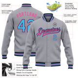 Custom Gray Sky Blue Black-Pink Bomber Full-Snap Varsity Letterman Jacket