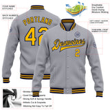 Custom Gray Gold-Navy Bomber Full-Snap Varsity Letterman Jacket