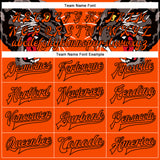 Custom Orange Black Leopard 3D Pattern Design Bomber Full-Snap Varsity Letterman Jacket