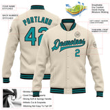 Custom Cream Teal-Black Bomber Full-Snap Varsity Letterman Jacket