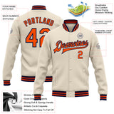 Custom Cream Orange-Navy Bomber Full-Snap Varsity Letterman Jacket