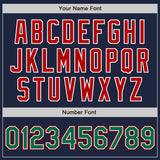 Custom Navy Kelly Green-Red Bomber Full-Snap Varsity Letterman Jacket