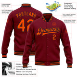 Custom Crimson Orange-Black Bomber Full-Snap Varsity Letterman Jacket