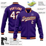 Custom Purple White Black-Orange Bomber Full-Snap Varsity Letterman Jacket