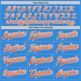 Custom Powder Blue Orange-White Bomber Full-Snap Varsity Letterman Jacket