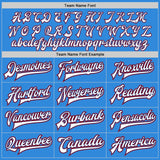 Custom Powder Blue White Royal-Red Bomber Full-Snap Varsity Letterman Jacket