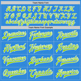 Custom Powder Blue Neon Green-White Bomber Full-Snap Varsity Letterman Jacket