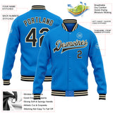 Custom Powder Blue Black-Cream Bomber Full-Snap Varsity Letterman Jacket