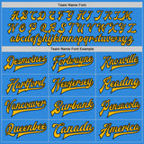 Custom Powder Blue Gold-Black Bomber Full-Snap Varsity Letterman Jacket